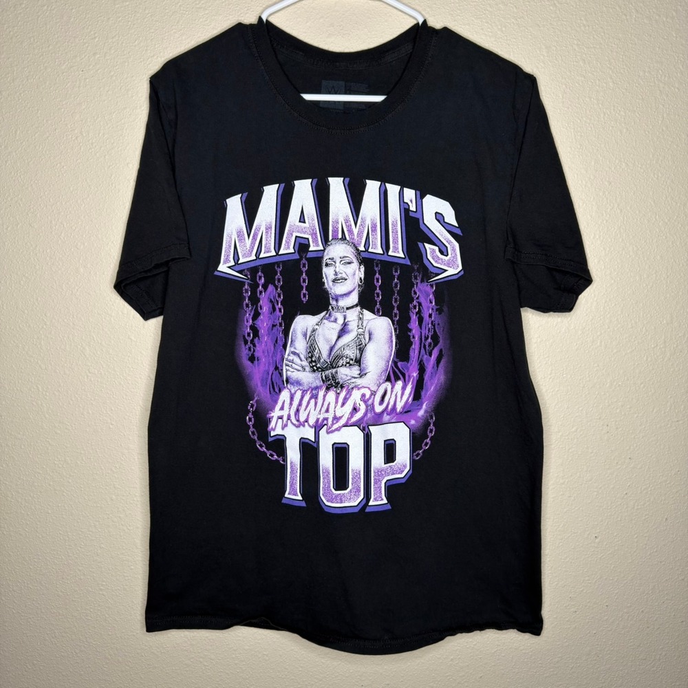 WWE Rhea Ripley Men's Size Large Mami's Always On Top Black T-Shirt Authentic